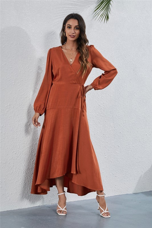 Women's V Neck Long Sleeve Maxi Dress