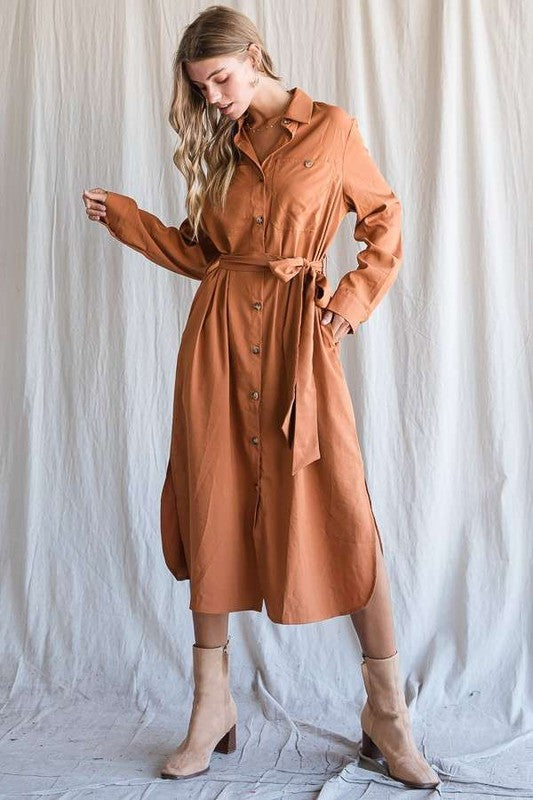 Button down shirt long dress PLUS 30-545P