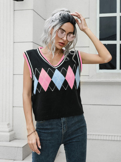 Geometric V-Neck Sweater Vest