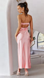 Spring Summer Elegant Socialite Satin Hollow Out Cutout Backless Tube Top Dress Length