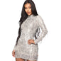 Autumn Winter Women  Clothes Slim Turtleneck Sequined Fringed Sheath  Dress