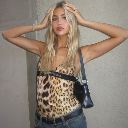 Women Clothing Summer Sexy Leopard Print Slim Backless Strap Tube Top