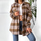 Women Clothing Plaid Shirt Collared Bat Sleeve Coat Dress