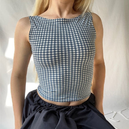 Summer Women Clothing Sexy Houndstooth Bow Strap Elegant Slim Vest Women