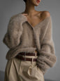 Knitted Sweater Cardigan Autumn Winter Lazy Loose Long Sleeve V Neck Sweater Coat Women