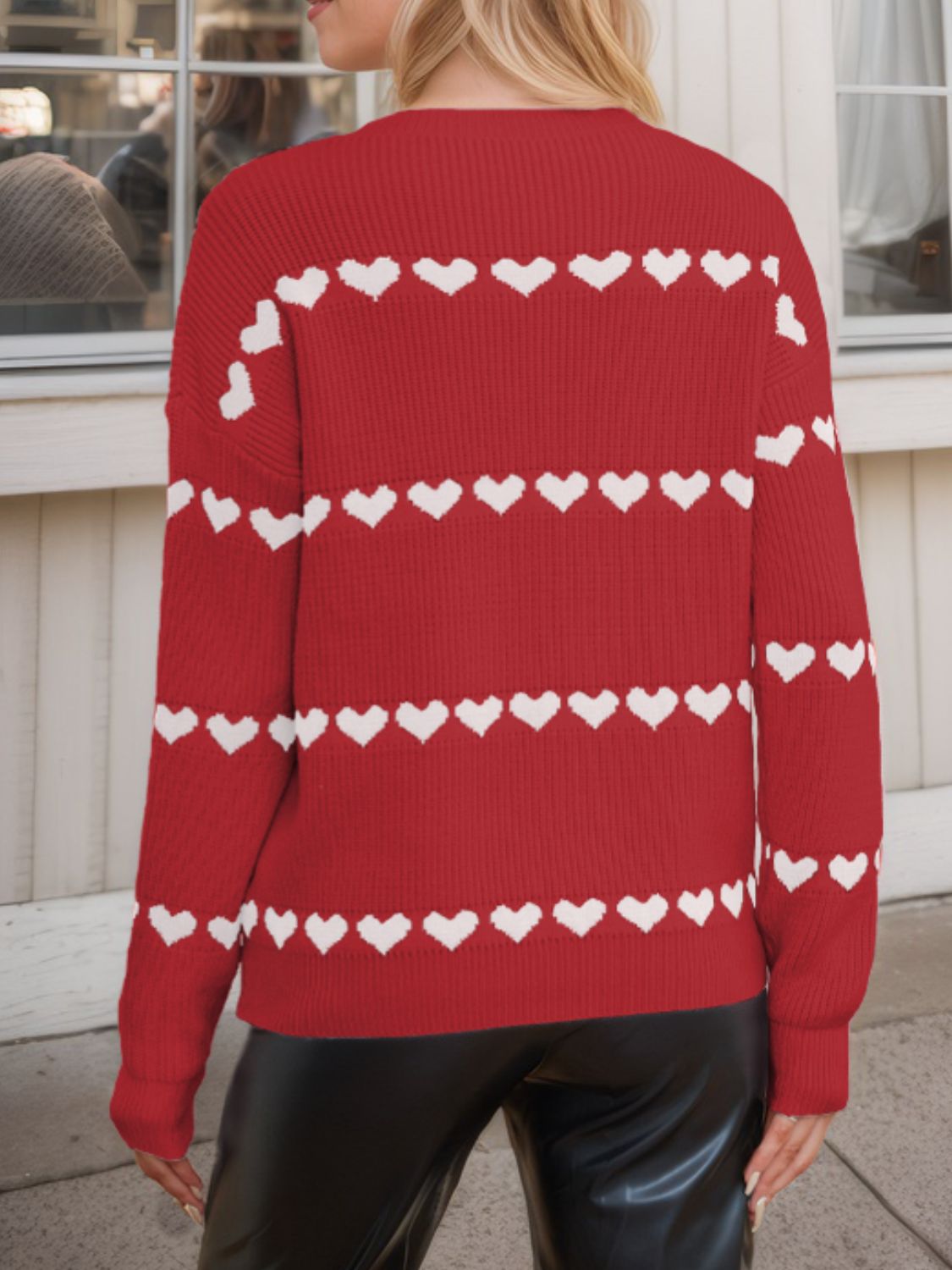 Heart Round Neck Long Sleeve Sweater