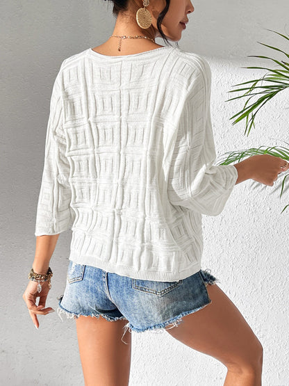 V-Neck Three-Quarter Sleeve Knit Top