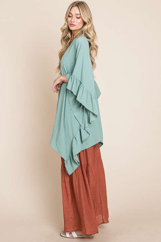 Wide sleeves ruffle kimono KRT1650-1