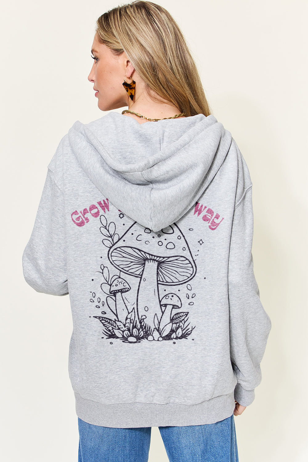 Simply Love Full Size GROW YOUR OWN WAY Graphic Zip-Up Hoodie with Pockets
