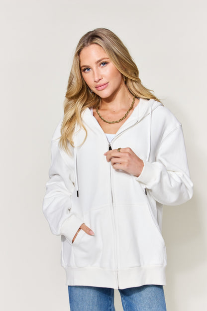 Simply Love Full Size Letter Graphic Zip-Up Hoodie with Pockets