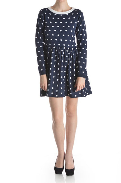 Baby Doll Polka Dot Patterned Sweater Dress