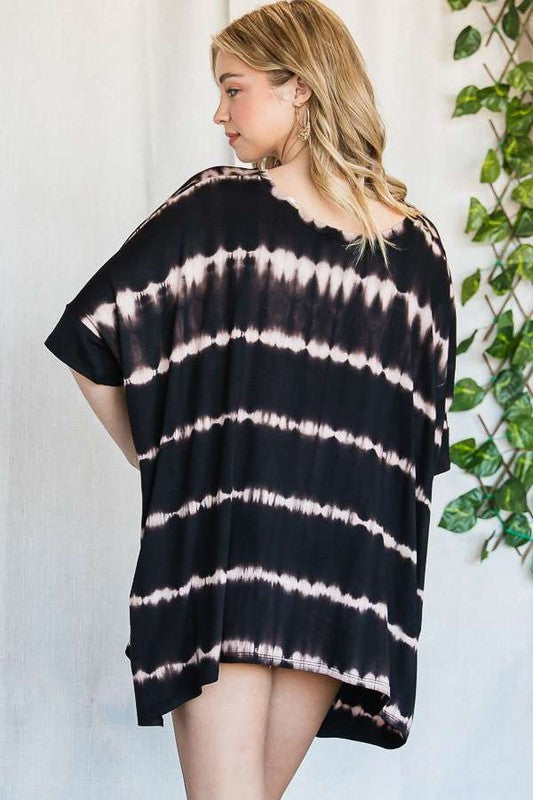 Striped Tie Dye Round Neck Tunic Plus KRT1408-1P