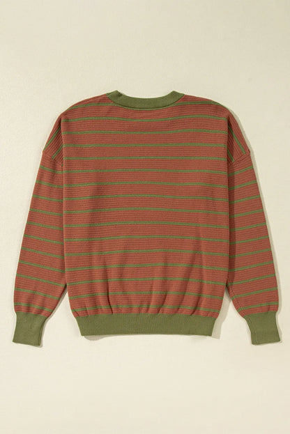 Striped Round Neck Long Sleeve Sweater