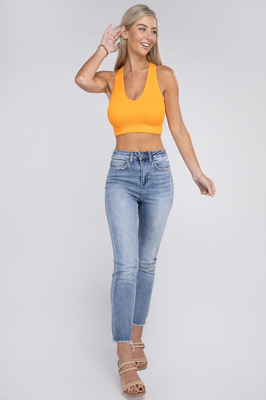 Ribbed Cropped Racerback Tank Top