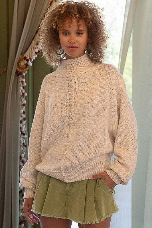 Pearl-Buttoned Knit Sweater