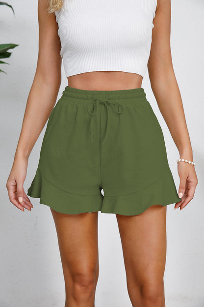 Full Size Drawstring Ruffle Hem Shorts