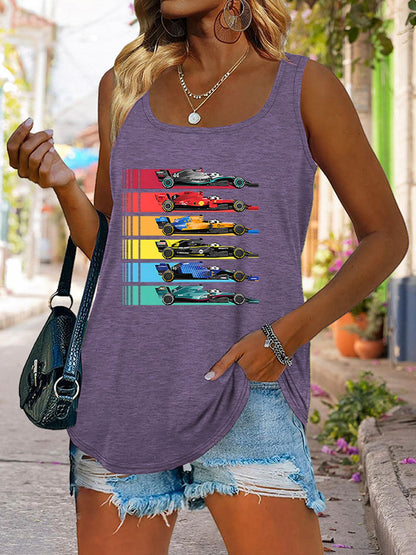 Scoop Neck Race Car Graphic Tank Top