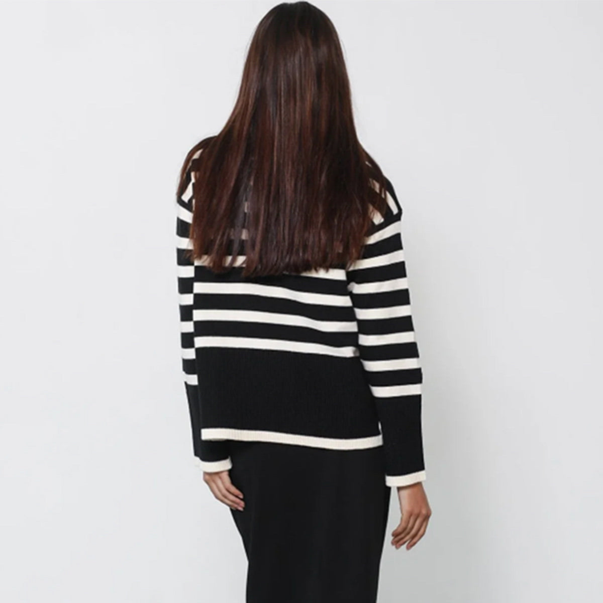 Striped Turtleneck Flare Sleeve Sweater