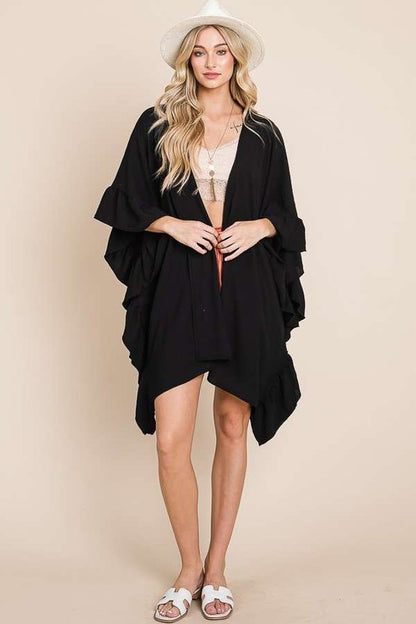 Wide sleeves ruffle kimono KRT1650-1