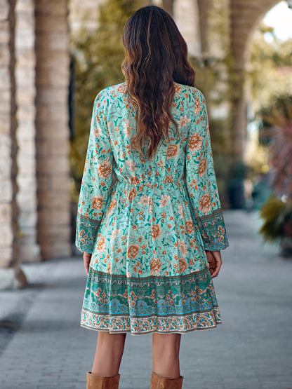 Bohemian V-Neck Long Sleeve Dress