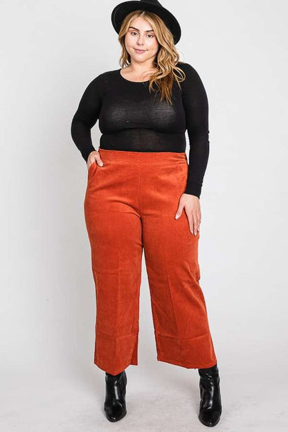 RIBBED VELVET CROP WIDE LEG PANTS PLUS