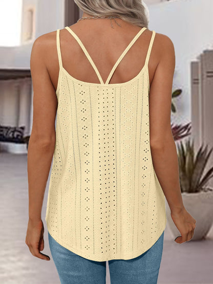 Eyelet Scoop Neck Spaghetti Strap Cami