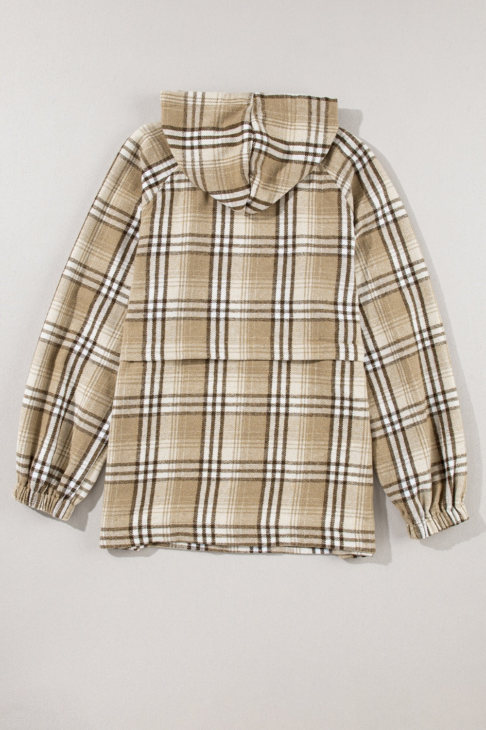 Drawstring Plaid Half Zip Raglan Sleeve Hoodie