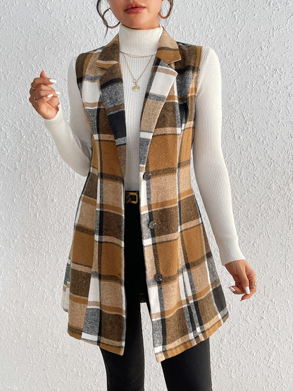 Plaid Lapel Collar Vest