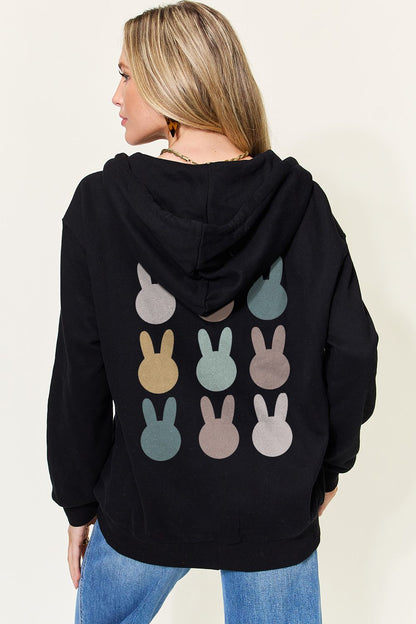 Simply Love Full Size Easter Bunny Graphic Zip-Up Hoodie with Pockets