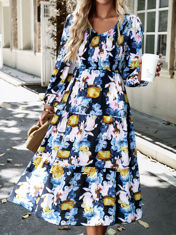 Floral Print Smocked Midi Dress