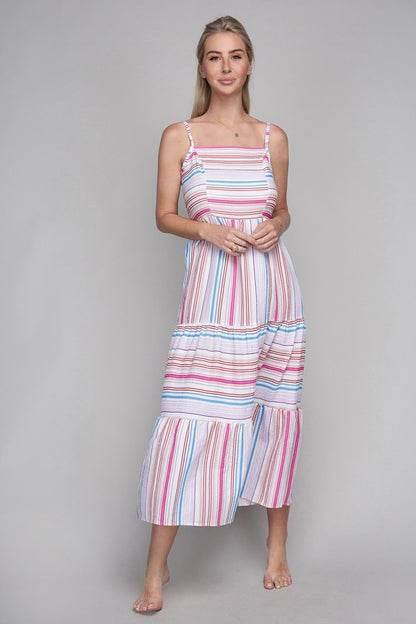 Striped Print Ruffle Hem Cami Dress