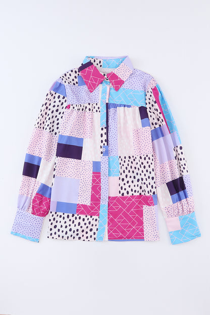 Patchwork Printed Long Sleeve Shirt