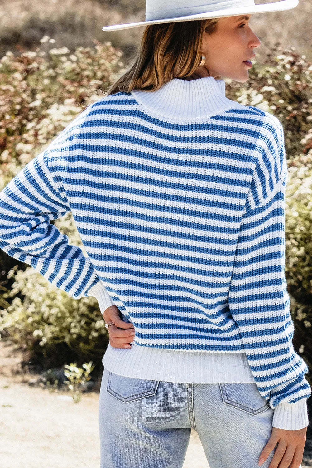 Striped Half Zip Long Sleeve Sweater