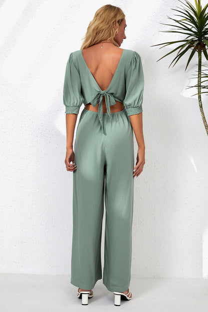 V-Neck Half Sleeve Jumpsuit