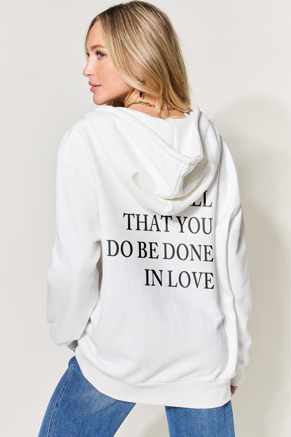 Simply Love Full Size Letter Graphic Zip-Up Hoodie with Pockets
