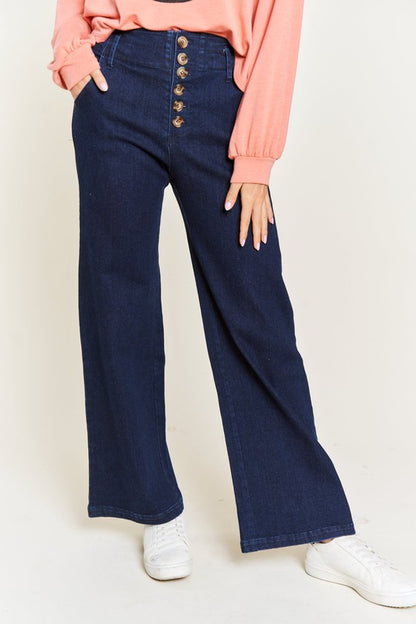 HIGH WAISTED BUTTON WIDE LEG JEANS JBJ1087P