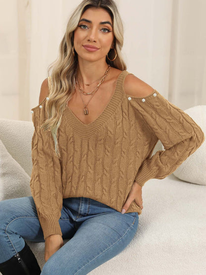 Cable-Knit Cold Shoulder Sweater