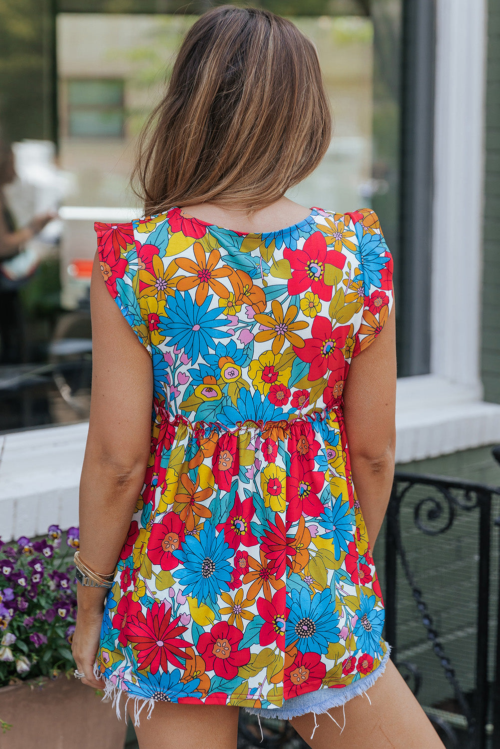 Ruffled Printed Notched Tank