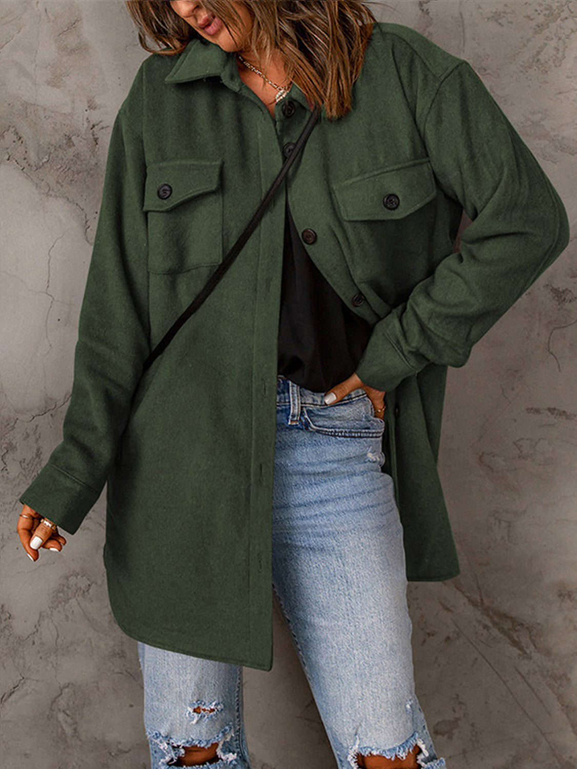 Drop Shoulder Button Down Collared Coat