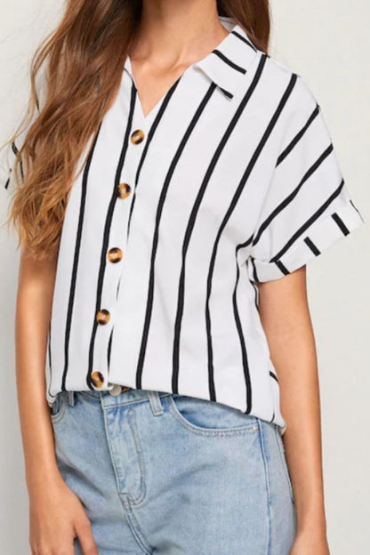 Striped Button Up Short Sleeve Shirt