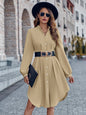 Notched Neck Long Sleeve Dress