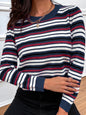 Shiny Striped Round Neck Long Sleeve Sweater