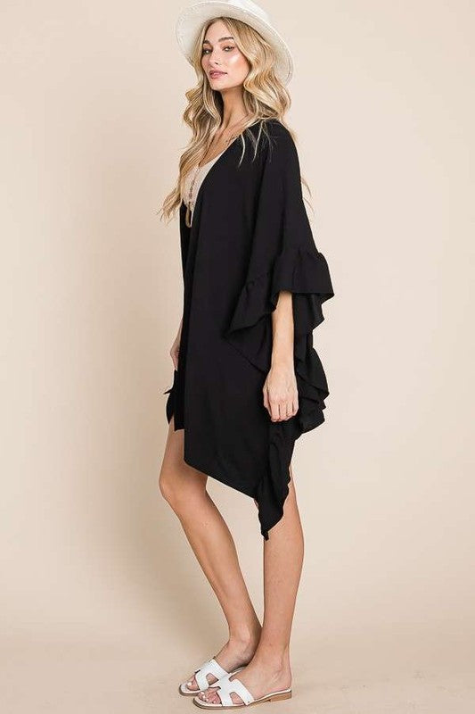 Wide sleeves ruffle kimono KRT1650-1