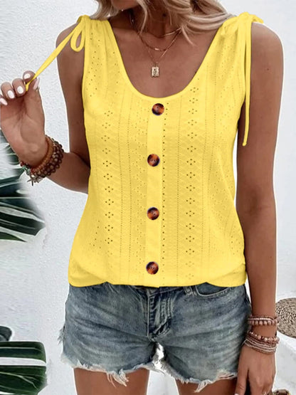 Eyelet Tie Shoulder Scoop Neck Tank