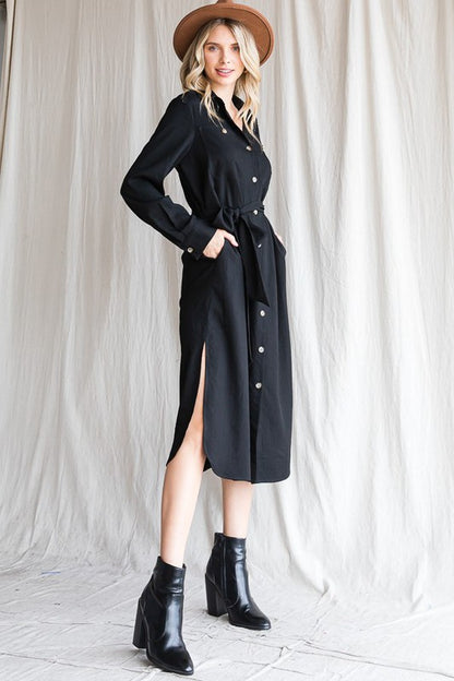 Button down shirt long dress PLUS 30-545P