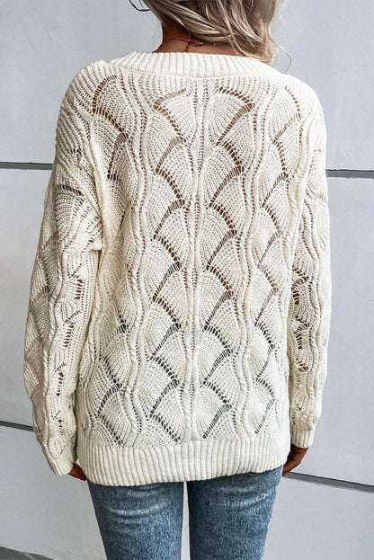 Openwork V-Neck Long Sleeve Sweater