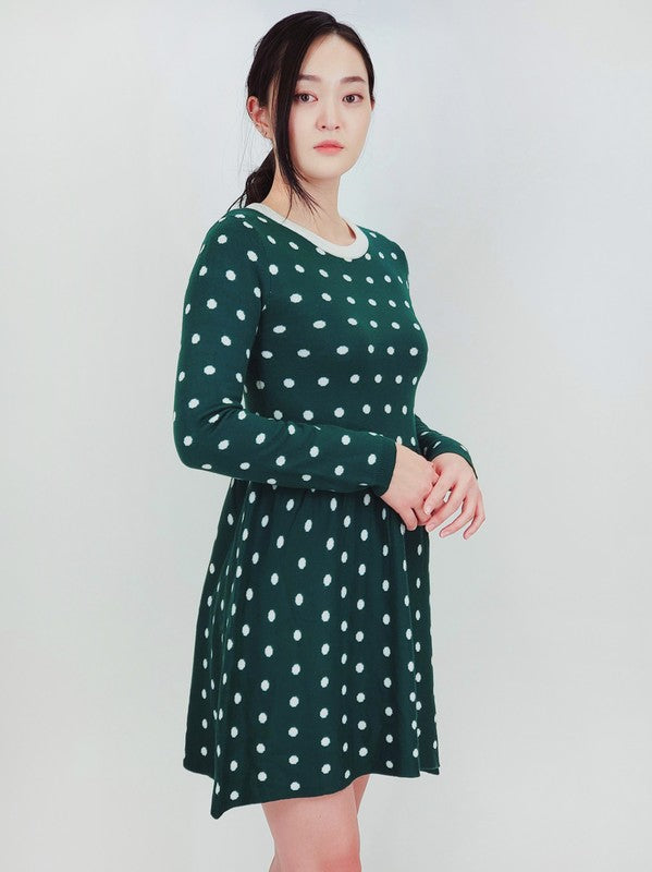 Baby Doll Polka Dot Patterned Sweater Dress