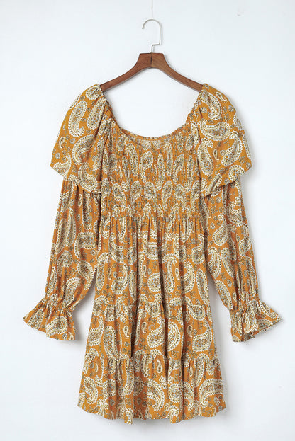 Paisley Flounce Sleeve Dress