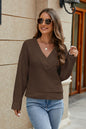 Openwork Surplice Long Sleeve Sweater