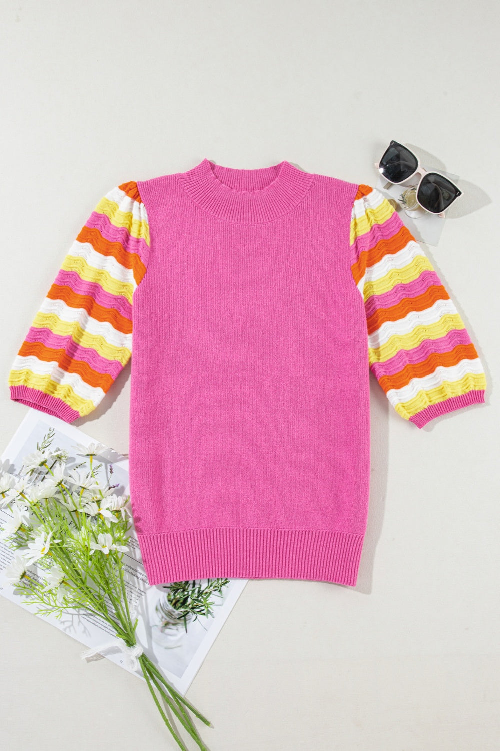 Contrast Half Sleeve Knit Top